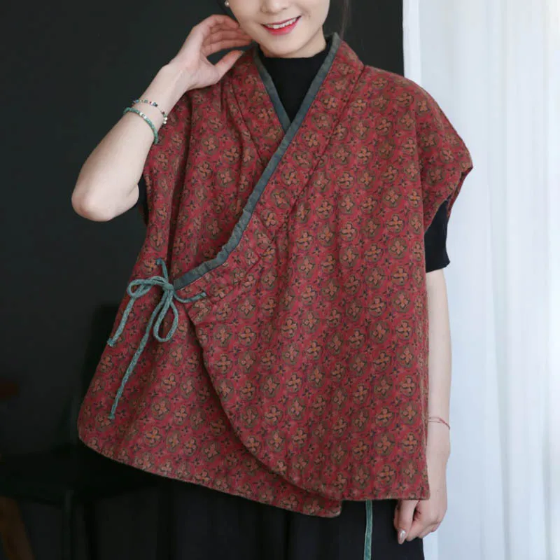 Padded Vest Gilet - Thin Cotton Vest Retro Hanfu Womens