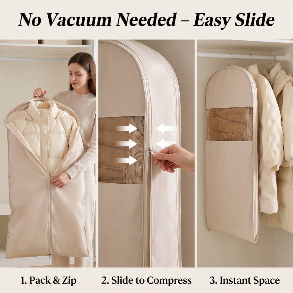 Beige Compression Hanging Bag, - مراجعة Winter Clothing Organizer وسعره