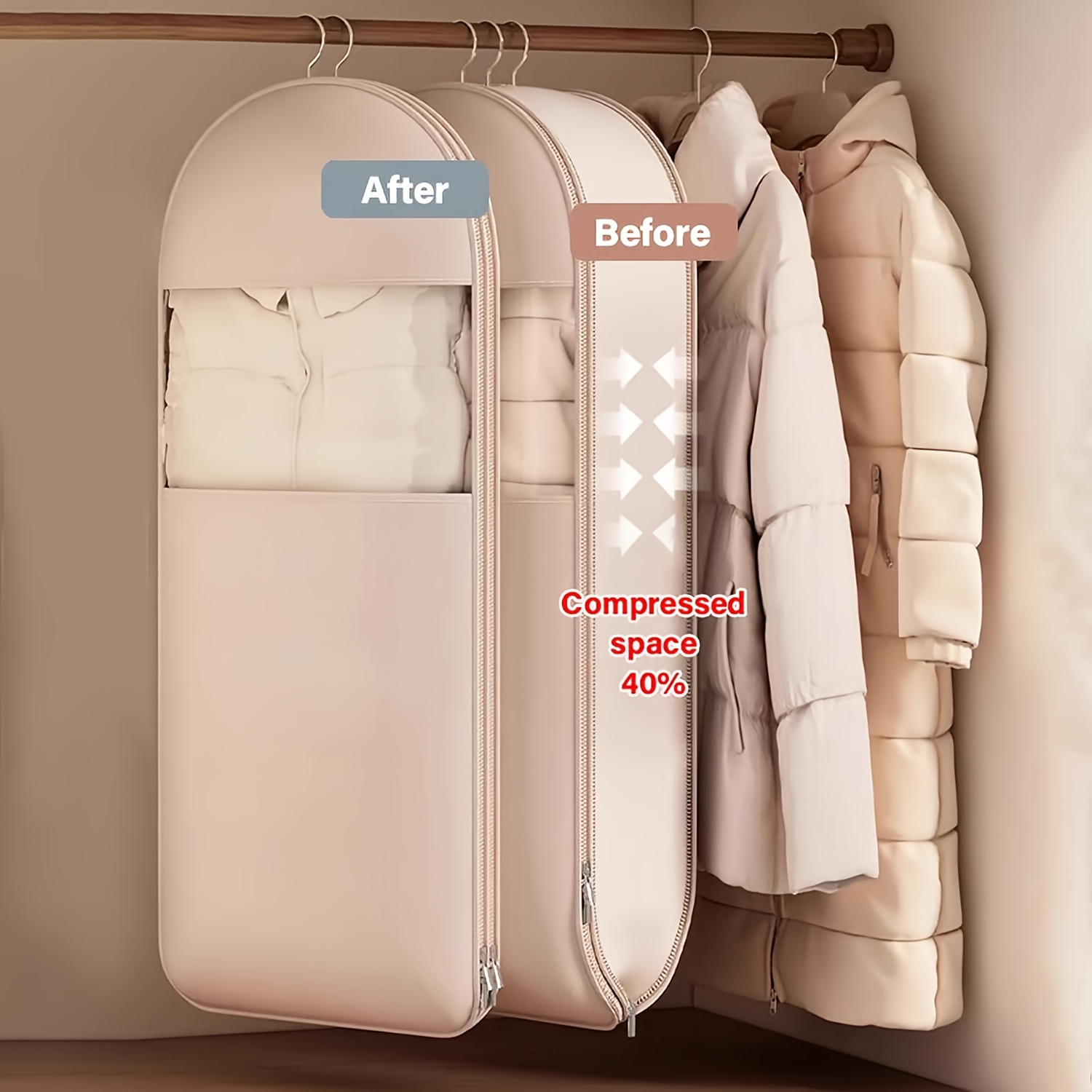 Beige Compression Hanging Bag  - مراجعة Winter Clothing Organizer وسعره