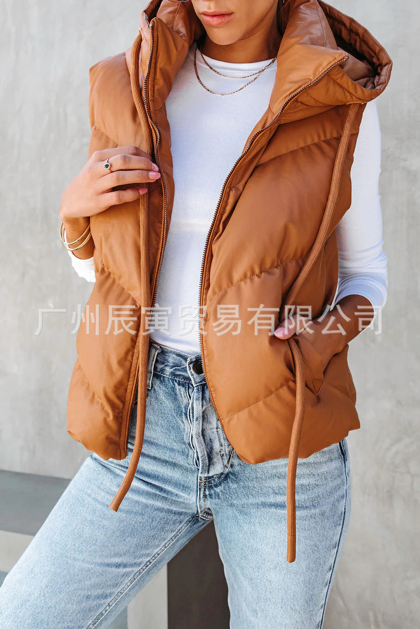 Women's Solid Color Hooded Pad - مراجعة Padded Vest Gilet وسعره