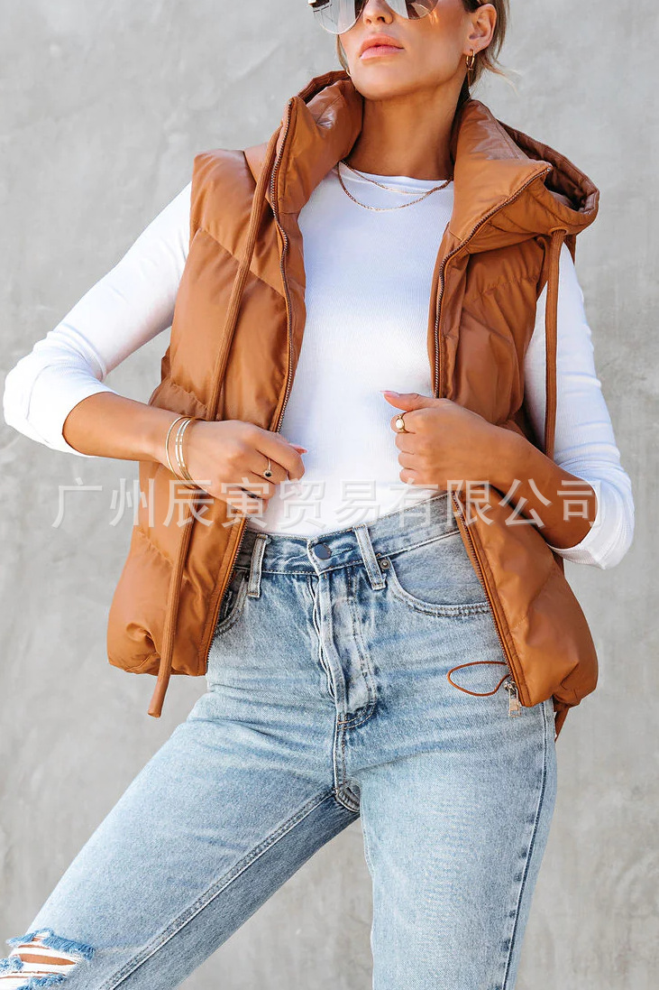 Women's Solid Color Hooded Pad - مراجعة Padded Vest Gilet وسعره