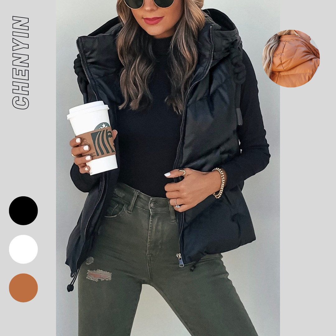Women's Solid Color Hooded Pad - مراجعة Padded Vest Gilet وسعره